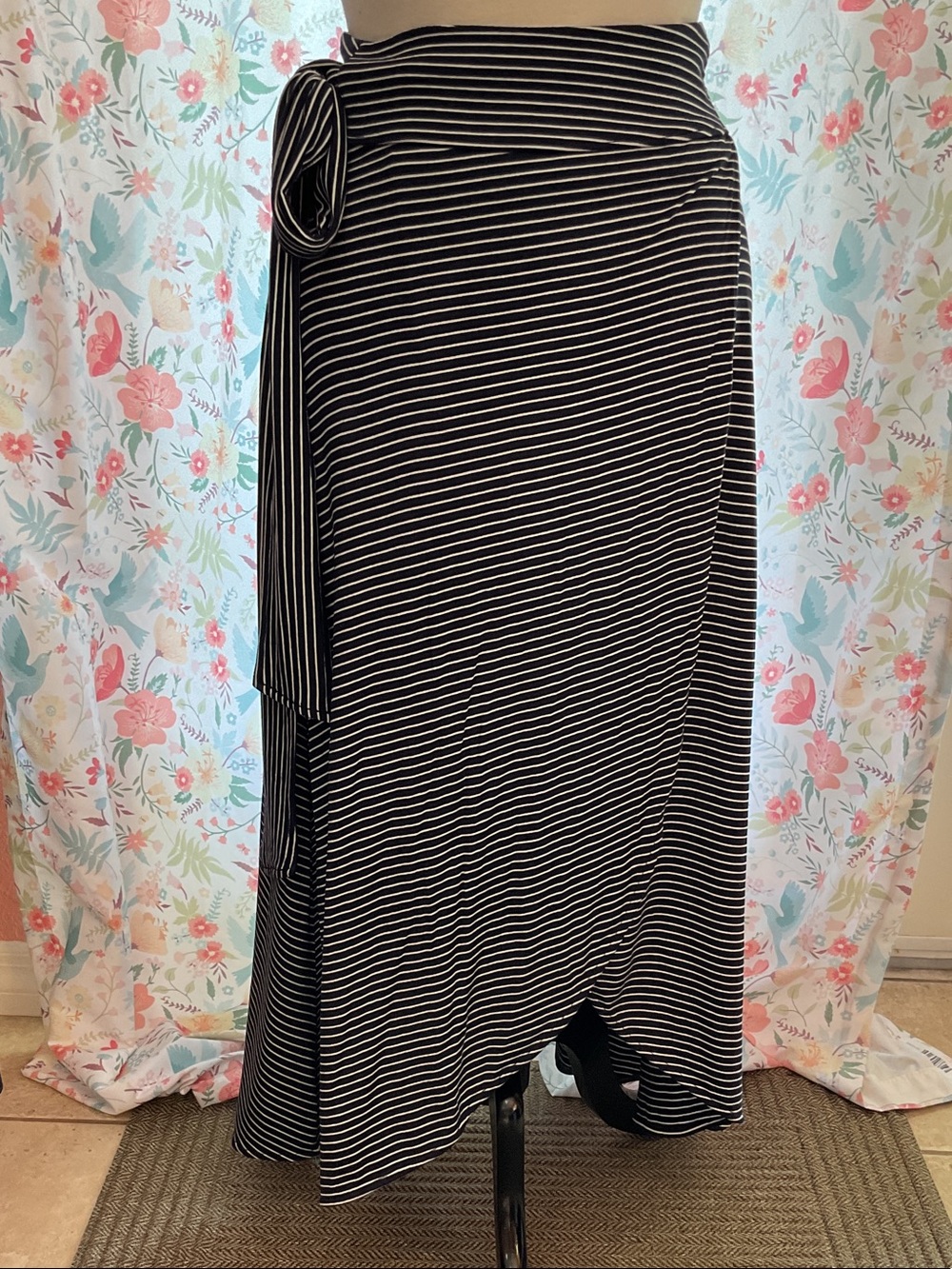 GAP Navy and White Striped Wrap Skirt with Side Tie